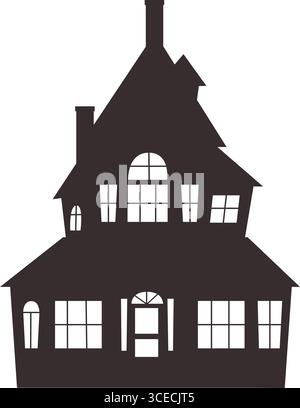 Schwarze Silhouette eines Spukhauses. Halloween-Monochrom-Ikone. Stock Vektor