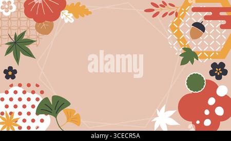 Japanischer Herbsthintergrund. Traditioneller asiatischer Stil mit dekorativen fallenden Blättern und eleganter Rahmenschablone für die Herbstsaison. Vektor Stock Vektor