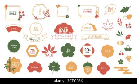 Japanischer Herbstrahmen. Traditionelle orientalische Blätter Zweige Blumen Ornamente Titel für Kartenbanner Rahmendesign. Modernes, minimalistisches japanisch Stock Vektor