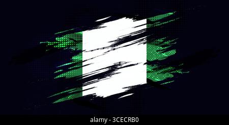 Nigeria-Flagge mit Grunge-Pinselstrich und Rastereffekt. Nationalflagge Nigerias Stock Vektor