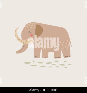 Cartoon nette Mammut Vektor Illustration. Lustiges prähistorisches Elefanten-Kinderplakat. Eiszeit Stock Vektor