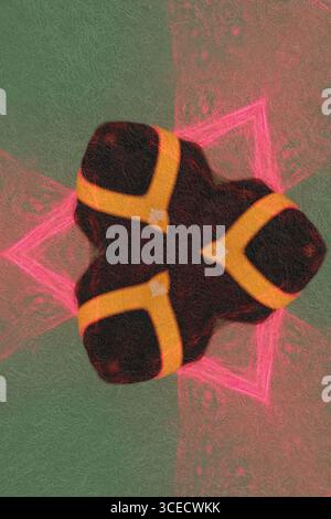 Ein faszinierendes abstraktes Bild mit kaleidoskopischen Mustern mit lebendigen Neonfarben. Die geometrischen Formen und leuchtenden Texturen schaffen eine futuristische und Stockfoto