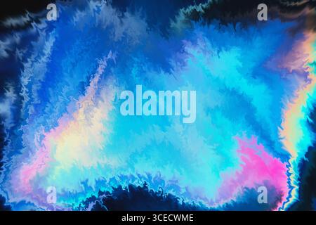 Ein dynamisches abstraktes Bild mit leuchtenden Blau- und Rosa-Tönen, das einen energiegeladenen elektrischen Hintergrund schafft. Die fließenden Texturen erinnern an Bewegung und Kreativität Stockfoto