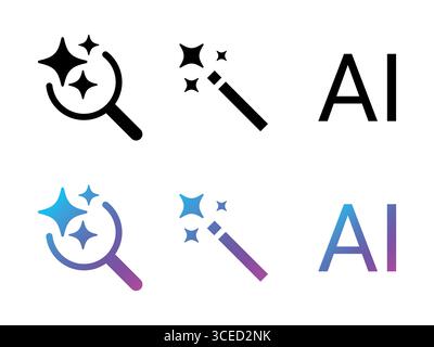 Generative AI-Logo-Symbol mit funkelndem Stern und quadratischem Knopf. Konzept der künstlichen Intelligenz und des maschinellen Lernens für App und Web. Stock Vektor