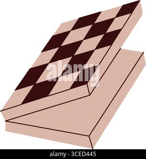 Halb geöffnetes Schachbrett-Symbol im minimalen Vektorperspektivstil Stock Vektor