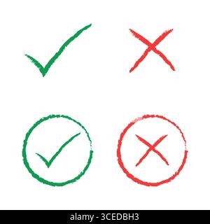 Handgezeichnetes Kreuz und Häkchen Stock Vektor