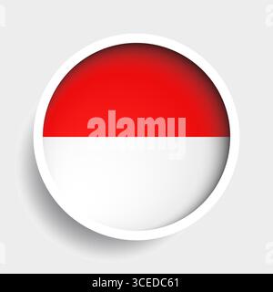 Flagge Indonesiens, rundes Symbol mit Schatten, nationales Symbol Stock Vektor