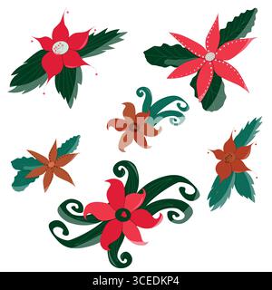 Weihnachtsblumen Sammlung, gezeichnete Vektor Sammlung, Set von Weihnachtsblumen für Dekoration, dekorative Elemente Stock Vektor