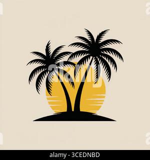 Lebendiges abstraktes geometrisches Muster mit Palmensilhouette Stock Vektor