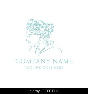 Schönheit Griechischer Römischer Mythos Frau Gott Göttin Kopf Linie Stil Logo Design Vektor Stock Vektor