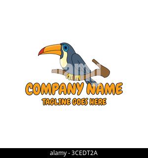 Farbenfrohe Einfache Tropische Toucan Vogel Zeichentrickfigur Maskottchen Logo Design Stock Vektor