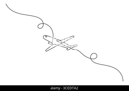 Flugzeug durchgehende einzeilige Zeichnung und minimalistischer Stil isolieren Umrissvektor Illustration Stock Vektor