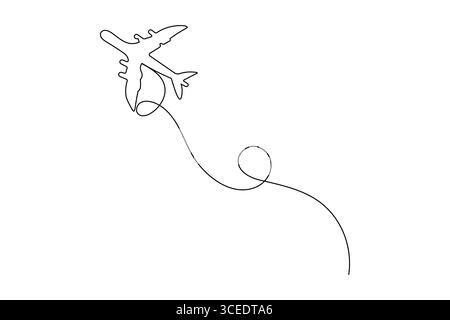 Flugzeug durchgehende einzeilige Zeichnung und minimalistischer Stil isolieren Umrissvektor Illustration Stock Vektor