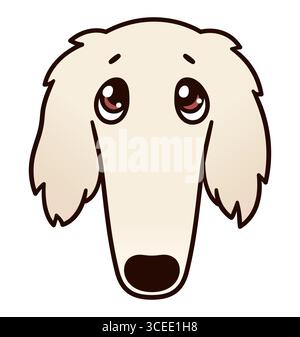 Süßes Cartoon Borzoi Hundegesicht mit großen flehenden Augen. Lustige Vektor-Clip-Art-Illustration. Stock Vektor
