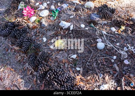 Das Grab des berühmten Autors Pat Conroy befindet sich in den Saint Helena Memorial Gardens am Ernest Drive auf Saint Helena Island, South Carolina. Stockfoto