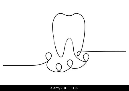 Durchgehende, einzeilige Zeichnung des Zahns im minimalistischen Stil isolierte Umrissdarstellung auf weißem Hintergrund Stock Vektor