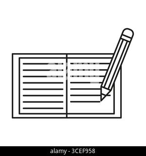 Bleistift schreibt Linien. Öffnen Sie die Buchabbildung. Bildungsvektorkonzept. Symbol für akademisches Lernen. Stock Vektor