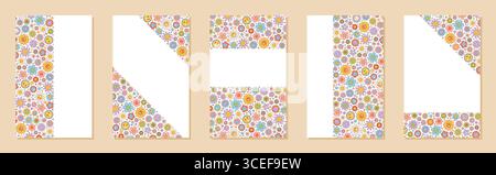 Grooviges Retro-Bannerset Mit Buntem Blumenmuster Stock Vektor