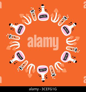 Einfacher Halloween-Kreiselrahmen. Niedlicher Halloween-Rahmen auf orangem Hintergrund. Das runde Vektor-Design mit weichen Farben, perfekt für den gruseligen Herbst Stock Vektor