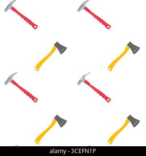 Werkzeuge, die in einem sich wiederholenden Muster mit roten und gelben Griffen auf weißem Hintergrund angeordnet sind Stock Vektor