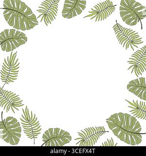 Tropische Monstera und Farnblätter Rahmen Illustration Hintergrund Stock Vektor