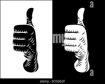 Daumen Hoch Hand Holzschnitt Stil Illustration Stock Vektor