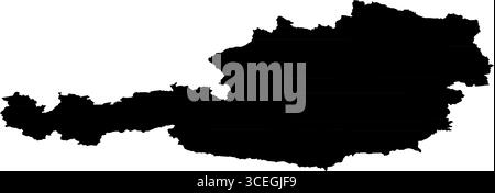 Austria Country Map Black Edition – minimalistische Vektorillustration für Wandkunst, Bildung und digitale Design-Projekte Stock Vektor