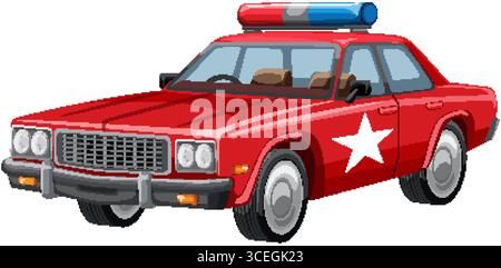 Klassisches rotes Polizeiauto mit Sternemblem und Sirene auf dem Dach, in lebendigem Vektorstil dargestellt Stock Vektor