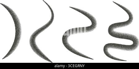 Organische Wellenlinien Punktwork Verlaufsformen Set. Unregelmäßige dynamische Halbtonfiguren. Zufällige abstrakte Farben unterstreichen. Ungleichmäßiger Pinselstrich Stock Vektor