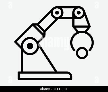 Robotic Arm Icon Factory Machine Automation Manufacturing Grab Machinery AI AR Tech Technology Robotik Engineering Assembly Plant Sign Graphic Symbol Stock Vektor