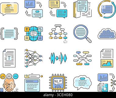 Natürliche Sprachverarbeitung nlp-Symbole legen den Vektor fest Stock Vektor
