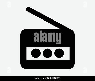 Radio Player Symbol Antenne Alte Vintage Broadcast Message Musik Klassik Tragbare Station Klassischer Knopf Tuner Lautsprecher Grafische Illustration Schwarz Weiß Stock Vektor