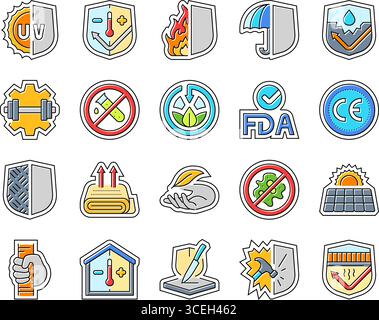 Schutz Haltbarkeit Produktsymbole setzen Vektor Stock Vektor