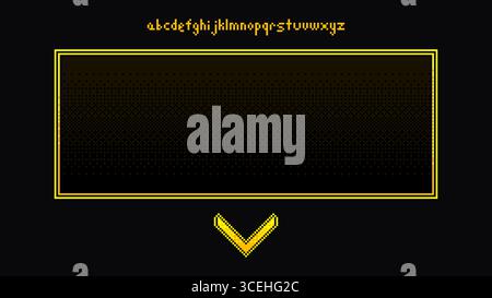 Pixelschriftbuchstabe mit Textrahmen und Abwärtspfeil auf dunklem Hintergrund Stock Vektor