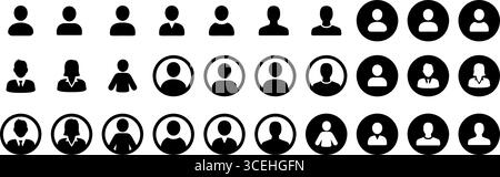 Sammlung minimalistischer, flacher Symbole zur Darstellung von Benutzerprofilen. Ausgefüllte Symbolsammlung. Vektorabbildung. Stock Vektor