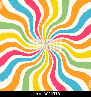 Groovige verzerrte Streifen, Säurevektor-Hintergrund, abstrakte geometrische Textur, Sonnenstrahlen, die aus der Mitte platzen, perfekt für Retro-Poster-Designs Stock Vektor