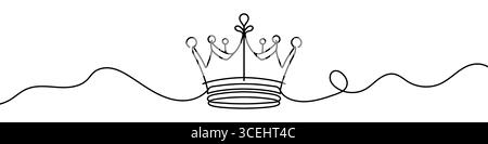 Kronensymbol. Durchgehende, einzeilige Zeichnung der Krone. Krone in einzeiliger Ausführung, Stock Vektor