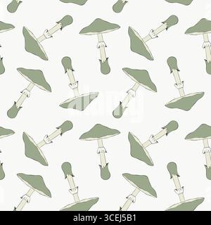 Muster mit giftigen Pilzen Toadstool, handgezeichnete Pilze, auf hellem Hintergrund. Vektorabbildung Stock Vektor