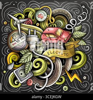 Bunte Vektor-Kritzelei-Zeichentrickfilm elektrische Fahrzeuge Illustration Stock Vektor