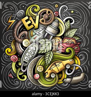 Bunte Vektor-Kritzelei-Zeichentrickfilm elektrische Fahrzeuge Illustration Stock Vektor