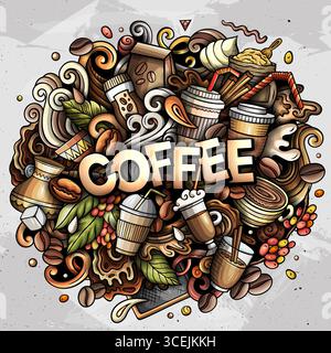 Kaffee-Doodle-Zeichentrickfilm lustige Illustration Stock Vektor