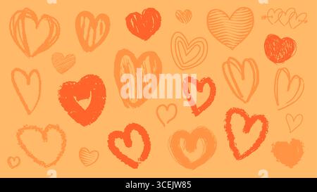 Set von handgezeichneten Herzen mit Doodle. Verschiedene Pinsel und Tintenstifte werden verwendet. Grunge und skizzenhafter Stil für Valentinstag- und Liebeskonzepte, Hochzeit und A Stock Vektor