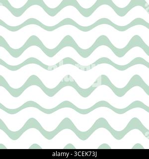 Ein beruhigendes abstraktes Muster mit gleichmäßig verteilten Wellenlinien in einem sanften grünen Farbton auf weißem Hintergrund. Dieses minimalistische Design weckt ein Gefühl von tran Stock Vektor