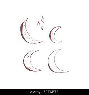 Mondphasen Hand gezeichnet himmlische Linie Kunst abstrakte Sichelformen für Boho Wand Dekor Tattoo Design und mystische Schreibwaren Vektor Illustration Stock Vektor