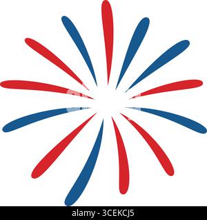 Symbol für einfaches Feuerwerk. Rote und blaue Explosion auf weißem Hintergrund Stock Vektor