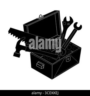 Vollständiger Werkzeugkasten Silhouette Illustration grafisches Designelement Stock Vektor