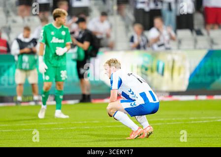 Odense, Dänemark. August 2025. 3F Superliga-kampen mellem ob og AGF paa Nature Energy Park i Odense Mandag den 18. august 2025. Quelle: Ritzau/Alamy Live News Stockfoto