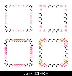 Wissenschaftlicher Atomrahmen. Pfoten-Druckrand. Abstraktes Mischmuster. Quadratische Vektordekoration. EPS 10. Stock Vektor
