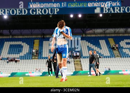 Odense, Dänemark. August 2025. 3F Superliga-kampen mellem ob og AGF paa Nature Energy Park i Odense Mandag den 18. august 2025. Quelle: Ritzau/Alamy Live News Stockfoto