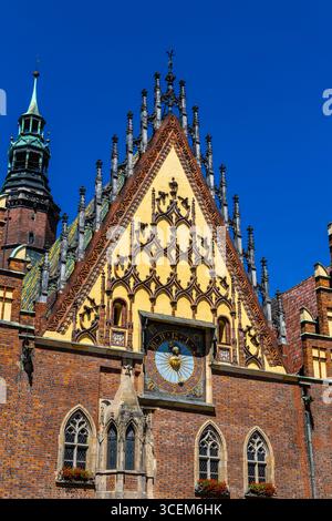 Außendetail des alten Rathauses von Breslau am Marktplatz der Altstadt, Breslau, Polen Stockfoto